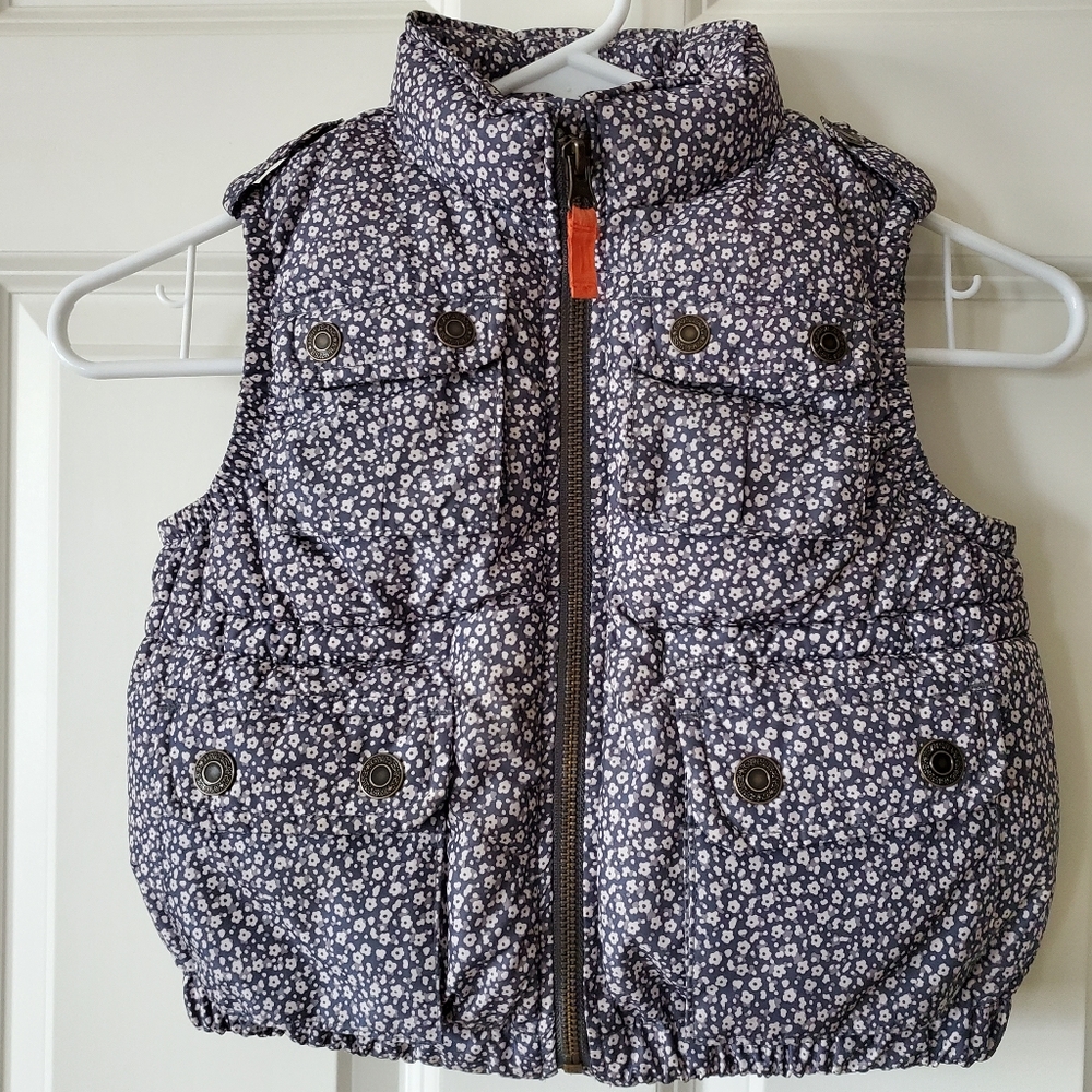 Gap Kids Floral Gray and White Puffer Vest Girls Size XS (4-5)